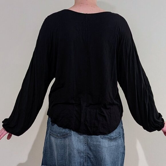 Anthropologie Dolan Left Coast Collection Black Long Puff Sleeve Top, Size L - Picture 3 of 6